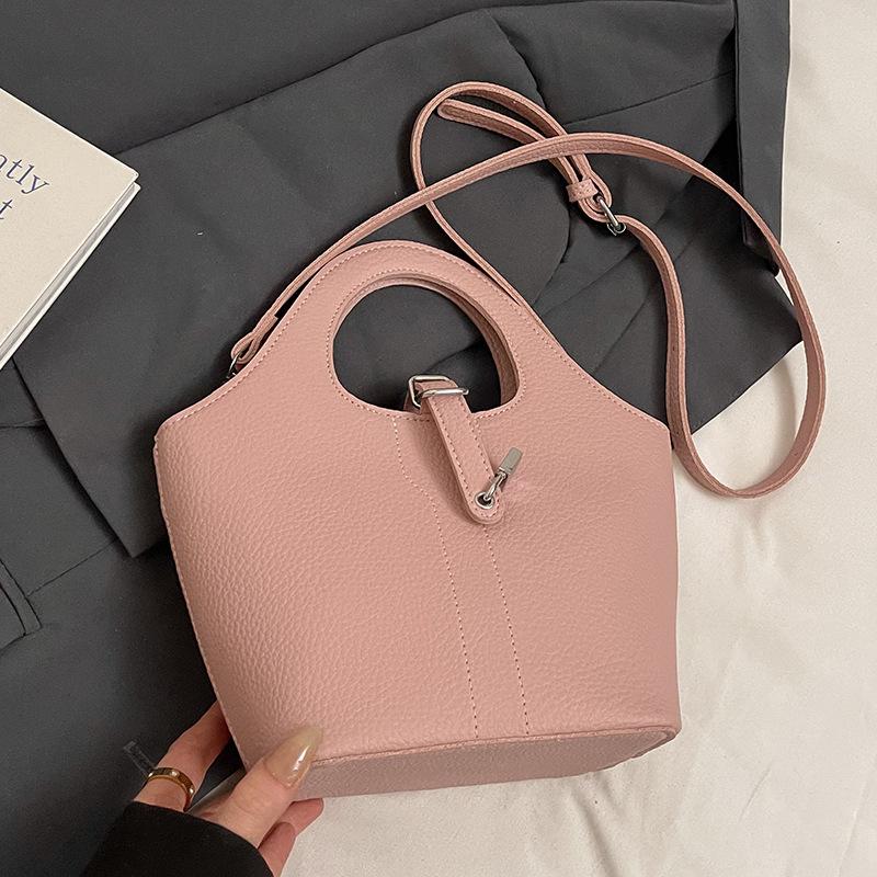 Spring New Temperament Simple Lychee Pattern Texture Portable Bucket Bag Women Commute To Work Casual Versatile Messenger Bag