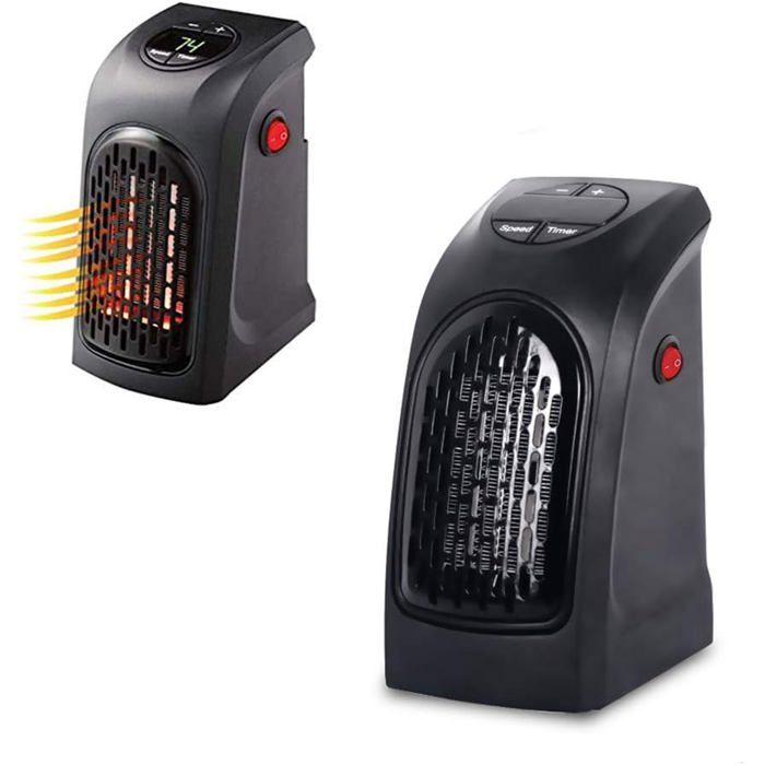 Steckdosenheizung - CELLUSTOP - 400W - Keramik - Schwenkbarer Stecker - 12-Stunden-Timer schwarz