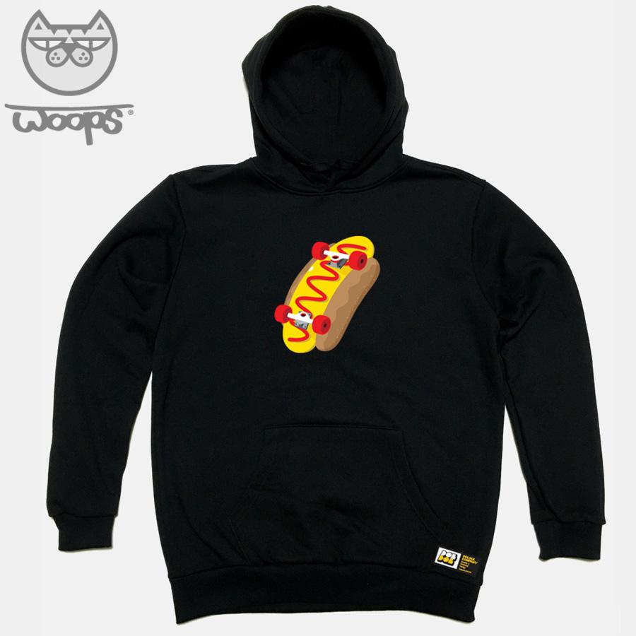 Doldol Woops_Hoody_39 Skateboard Cat Oops Character Hoodie Black/S