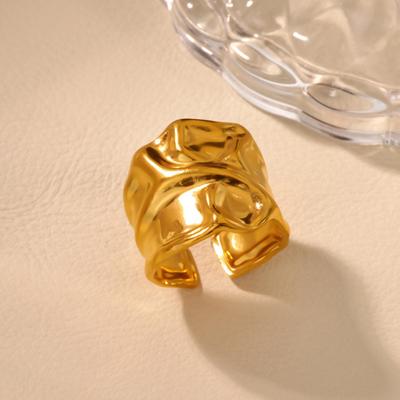 Vintage Wrinkle Texture Rings For Women Men Gold Color Stainless Steel Geometric Open Ring Couple Punk Christmas Jewelry