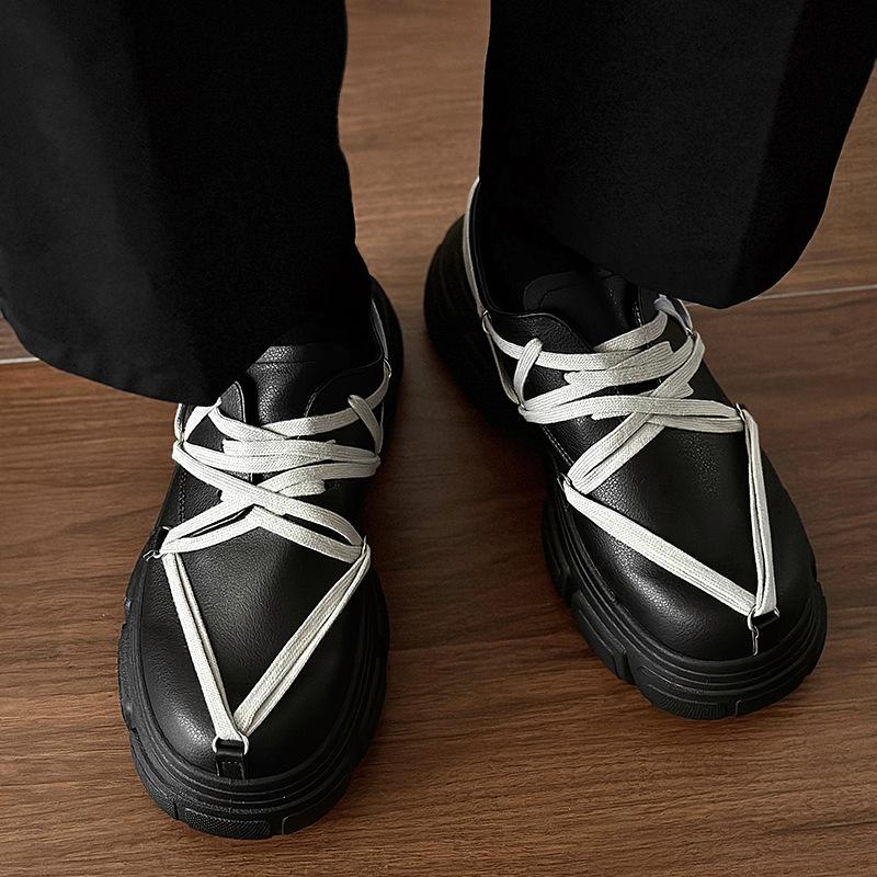 Men Shoes Thick Sole Increased Height 2024 Autumn Casual Comfortable Non Slip Outdoor Lace Up Platform Korean PU Leather Shoes