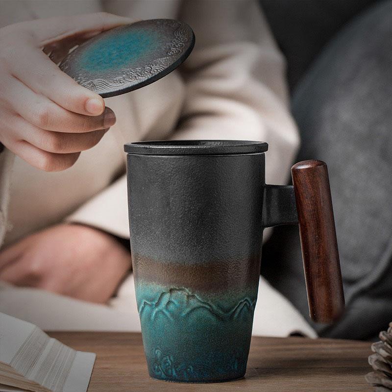 Ceramic Mug Nordic Porcelain Cup Strainer with Lid Large Luxury Elegant Office Tea Glasses Travel Portable Vintage Tea Cups