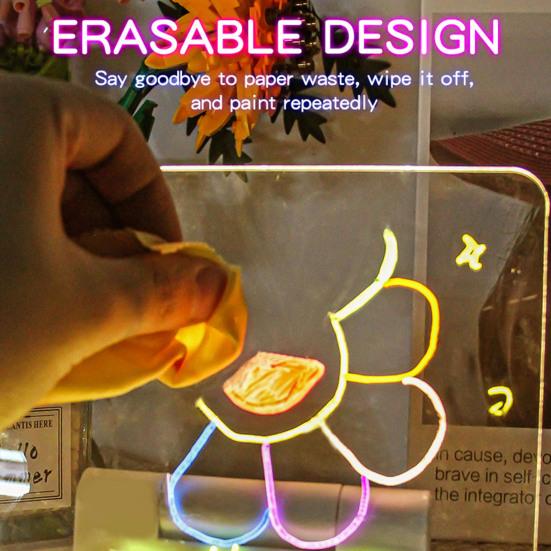 Kids LED Drawing Board with Book Markers Wipe Cloth USB Charging Light-up Dry Erase Board Office School Home Glow Doodle Note Board