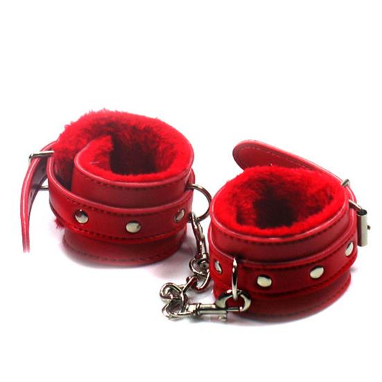 Couple Bondage Faux Leather Plush Cuffs Chain Adult Sex Game Restraint Handcuffs