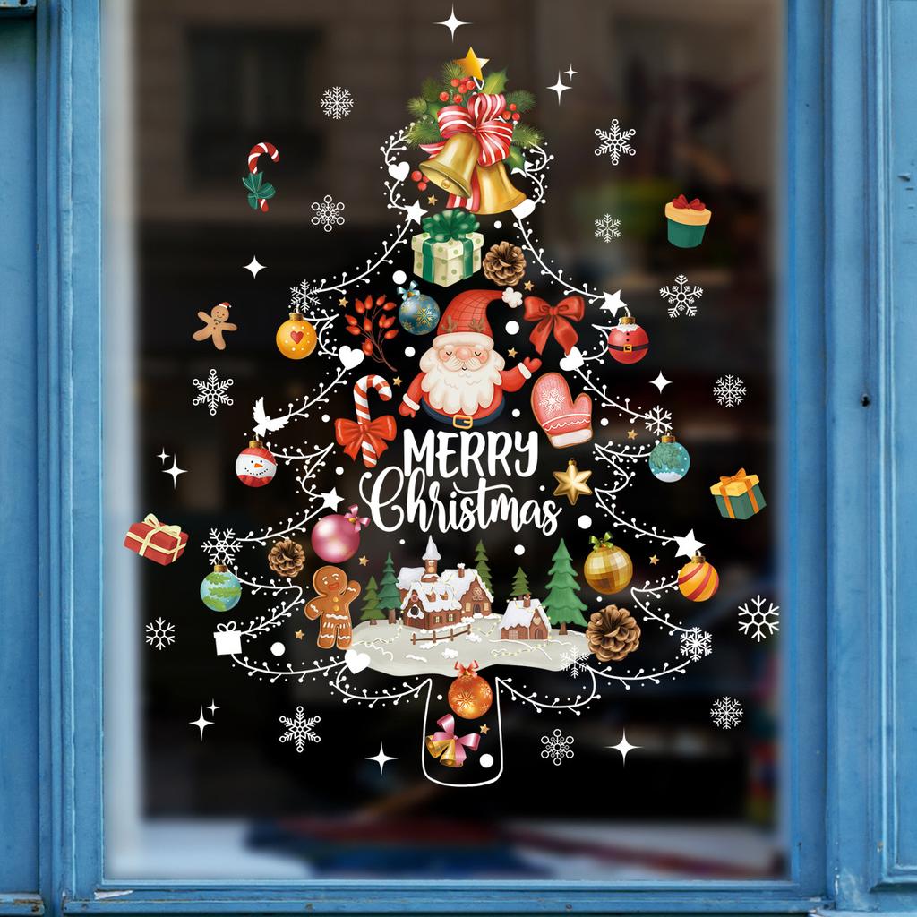 2025 Christmas Window Stickers Santa Claus Xmas Tree Cartoon Glass Decal Merry Christmas New Year Holiday Decorations for Home