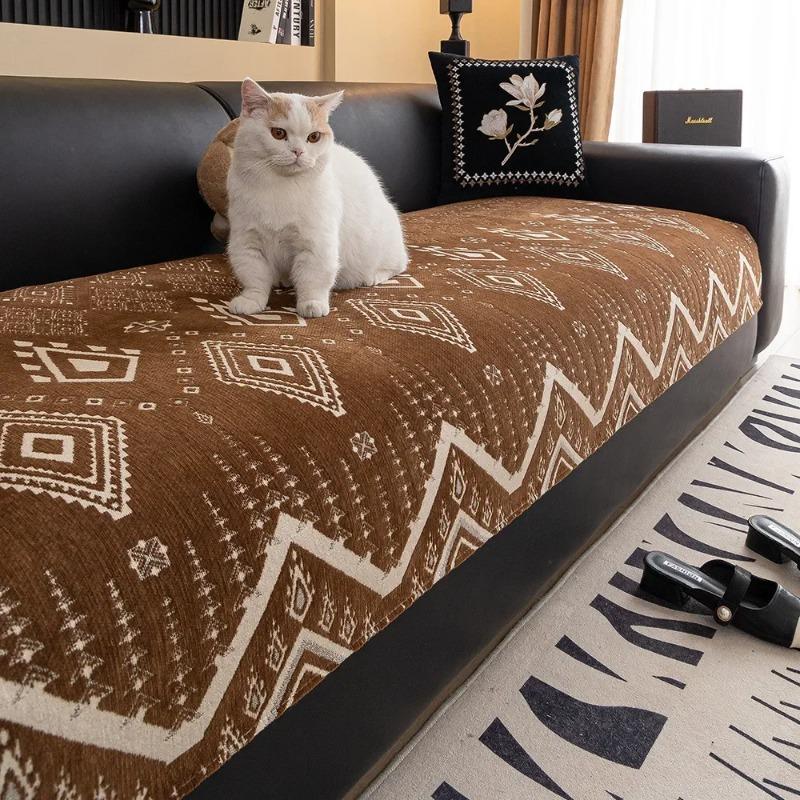 Geometry Pattern Chenille Non-Slip Sofa Cover All-Season Durable Dustproof Anti Cat Scratch Backrest And Armrest Towels