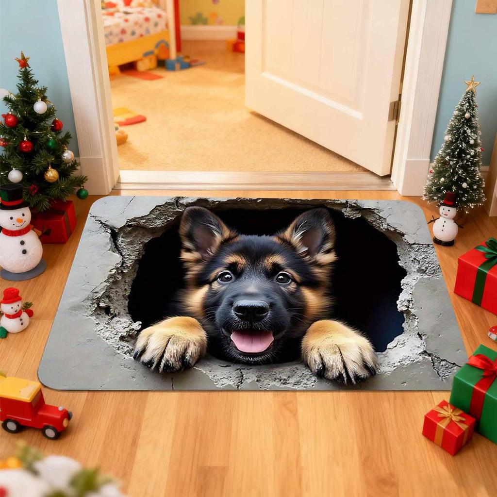 Squirrel and dog patterns velvet floor mat, non-slip and wear-resistant doormat for house entrance, quick-drying bathroom mat