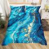 Marble Duvet Cover Twin, Gold Glitter Abstract Marbling Bedding Set Watercolor Stone Marble Texture Comforter Cover, Aqua Blue
