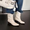 5.5cm British Style Fashion Ankle Boots Pointed Toe Chunky Heel Slip-On Western Women