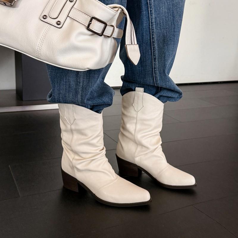 5.5cm British Style Fashion Ankle Boots Pointed Toe Chunky Heel Slip-On Western Women