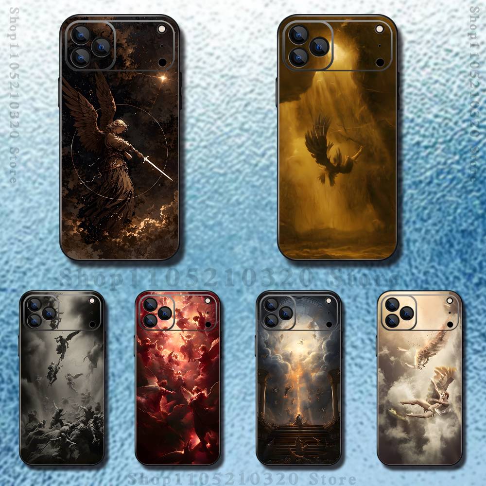 The Fallen Painting Angel Phone Case For iPhone 17,16,15,14,13,12,11,Pro,Max,Plus,E,Air,Mini Protective Black Cover