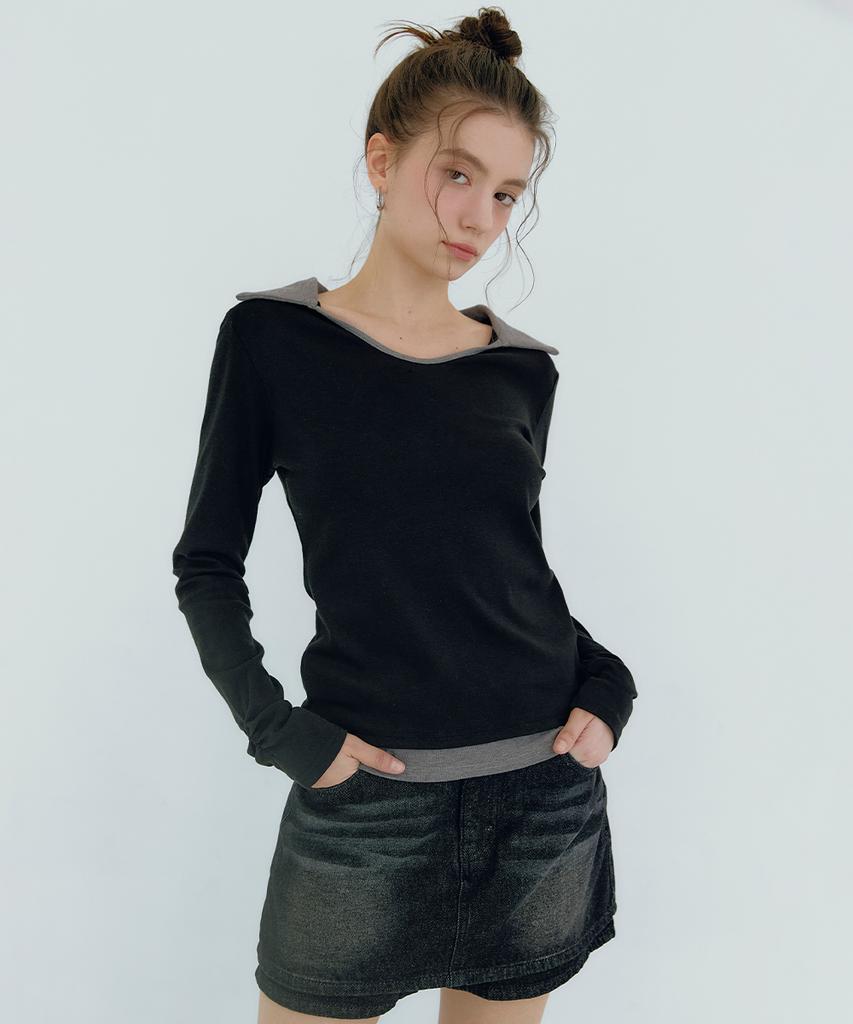 MICANE Mia Contrast Collar U-Neck Tee