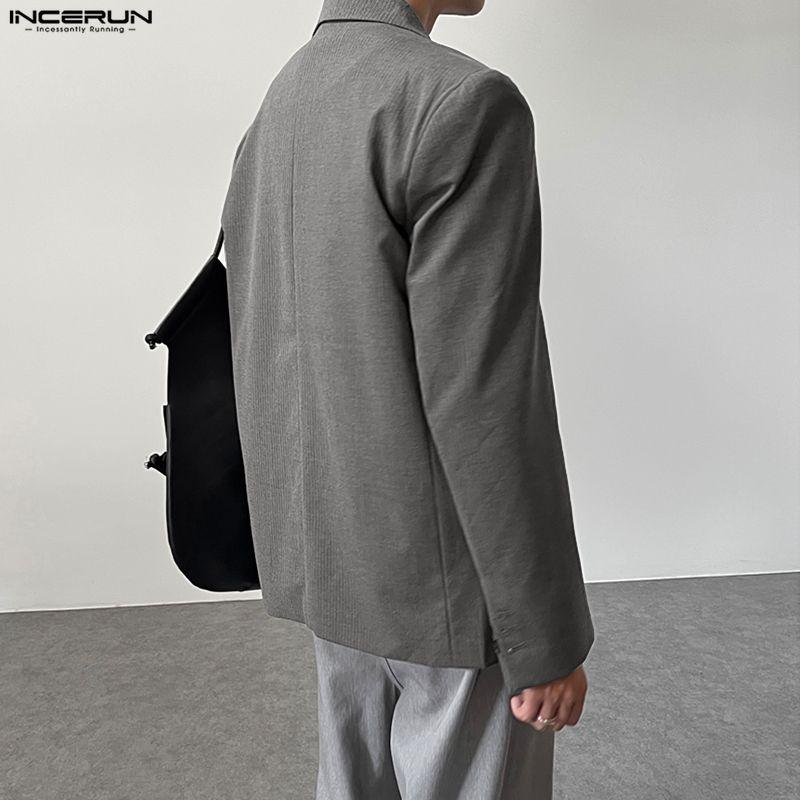 INCERUN Men Notched Lapel Long Sleeve Striped Casual Loose Blazer Coats