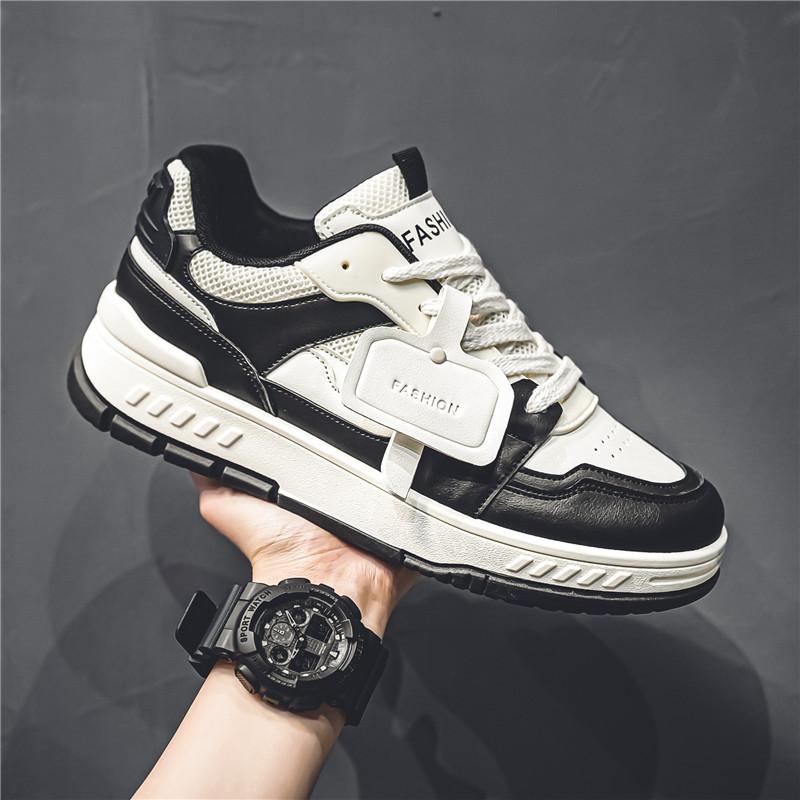 

Модная мужская обувь PARZVIAL Осень Новый стиль Дышащие мужские вулканизированные кроссовки Цветные блоки Слипоны на платформе Универсальные кеды для скейтборда 44 чёрный