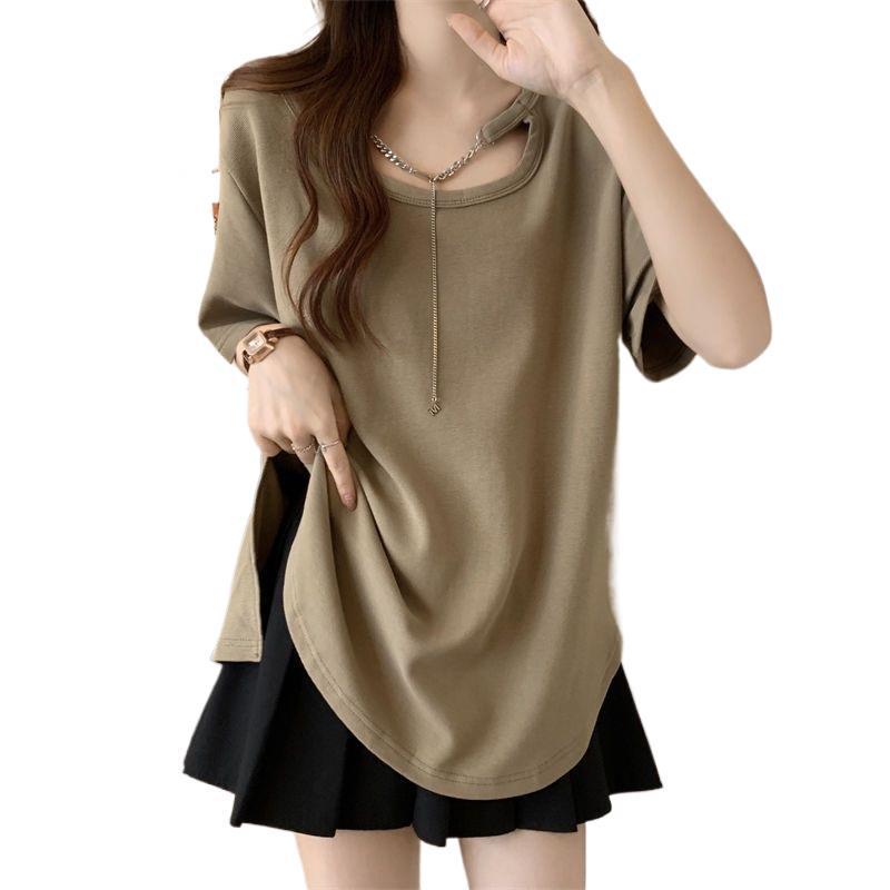 Women's Summer 2026 Loose Fit Mid-Length Short-Sleeve T-Shirt – Plus Size, Versatile Base Layer