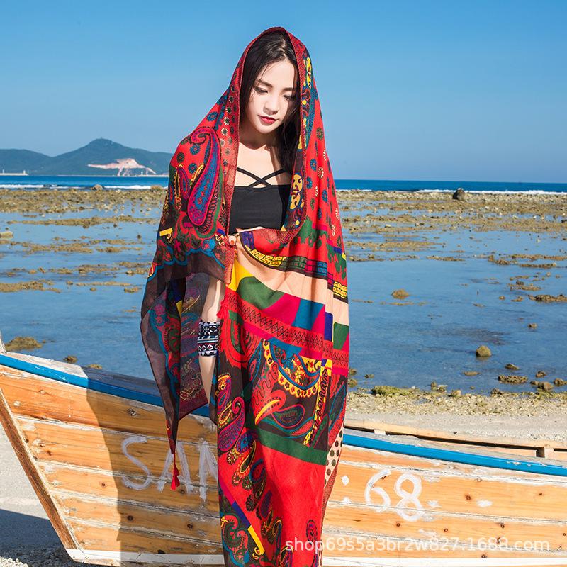 Шарф женский зимние теплые шарфы винтажный богемный этнический стиль шаль накидка пляжное — фото 4