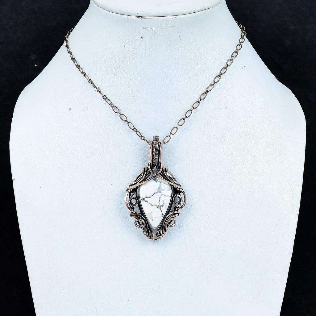 Howlite Pendant, 999 Copper Wire Wrapped Gemstone Jewelry, Handmade Pendant, For Thanksgiving