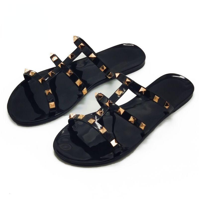 Sommer Nieten Flachboden Hausschuhe für Damen 2025 Neue Kristallschuhe Gelee Schuhe Damen Sandalen Schuhe Damen Zapatos De Mujer