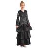 Girls Spanish Flamenco Dress Polka Dot Print Tiered Ruffles V Neck Dancewear