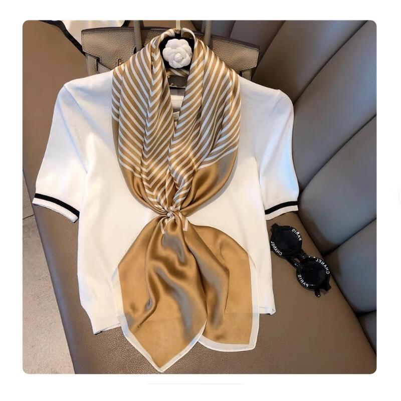 French Style Striped Large Square Scarf