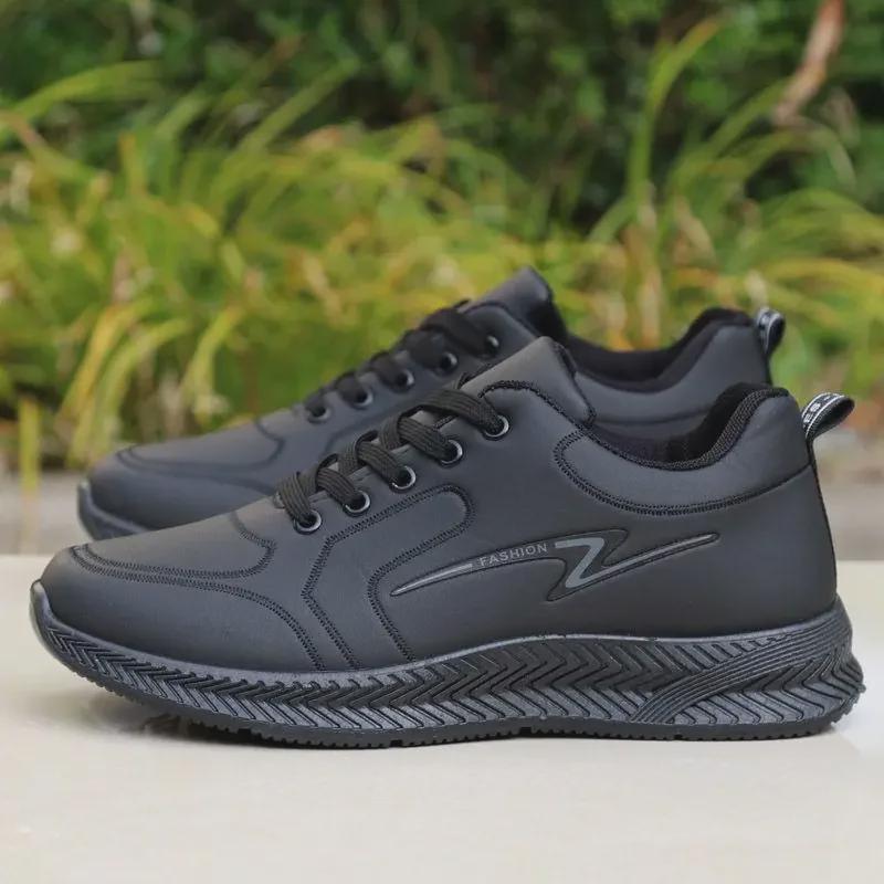 Men's Waterproof Black Leather Autumn Work & Casual Running Shoes