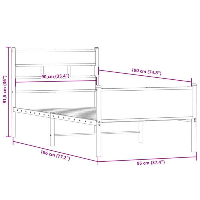 VidaXL Cadre de lit sans matelas chêne fumé 90x190cm bois d'ingénierie, lit simple, meuble de chambre à coucher, lit 4017228