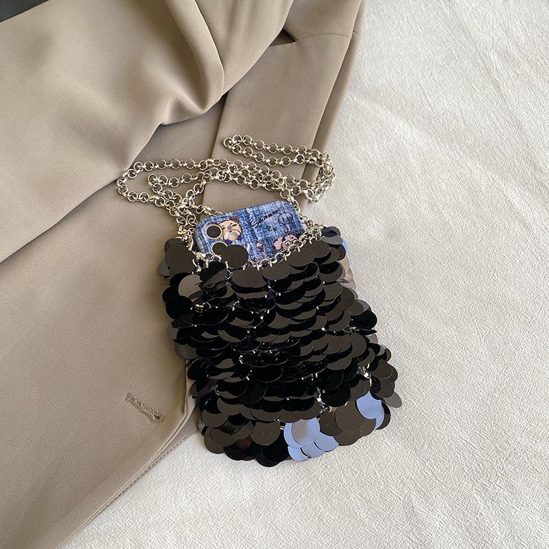 

Индивидуальность, модная, милая и классная сумка-мессенджер Spice Girls с пайетками, женская, 2024 года, новая, нишевая, универсальная, плетеная, цепочная, сумка для мобильного телефона чёрный