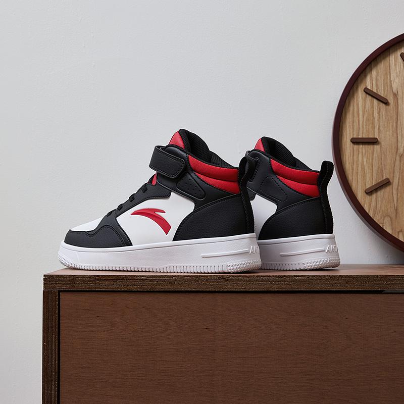 Anta Kids Synthetic Leather Simple Versatile Non-Slip Wear-Resistant Lightweight Shock Absorbing Mid-Top Kids Skate Shoes Men Sneakers A12438004-2
