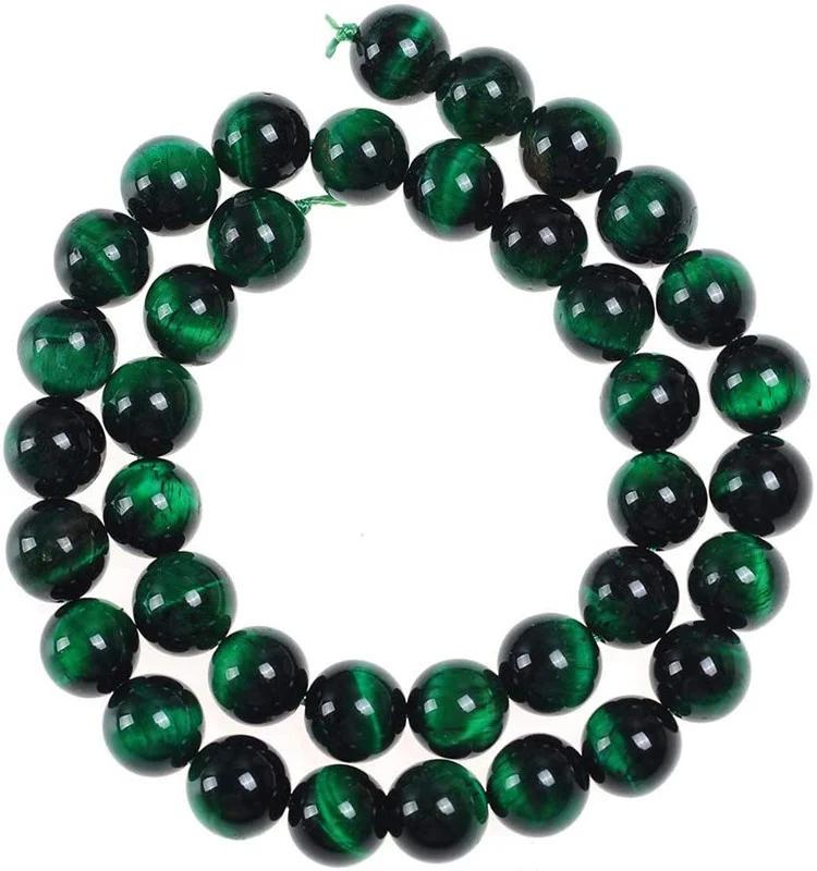 Perles en vrac en œil de tigre vert, pierre précieuse naturelle ronde et lisse pour la fabrication de bijoux