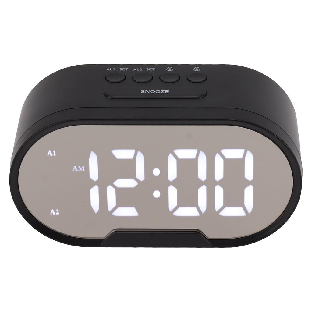 Digital Alarm Clock USB LED Display White Light Mirror Electronic Desktop Clock for Bedroom Living Room Office Black