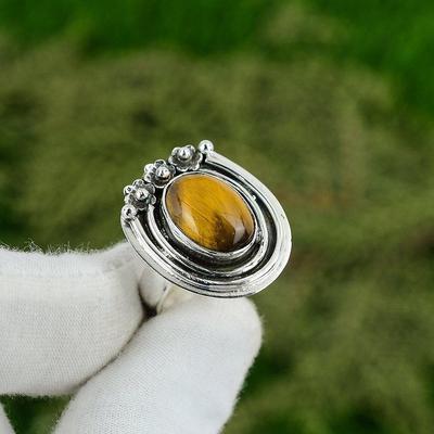 Natuurlijke Tijgeroog Edelsteen 925 Zilver Statement Verstelbare Ring Voor Meisjes