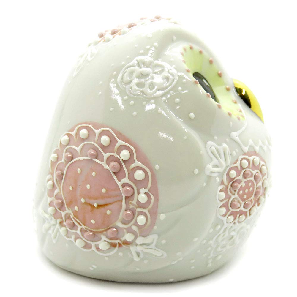 Lucky Charm Figurine, Kutani Ware, Ball Owl, Large (Pink), Ceramic, Gift, 60th Birthday Present