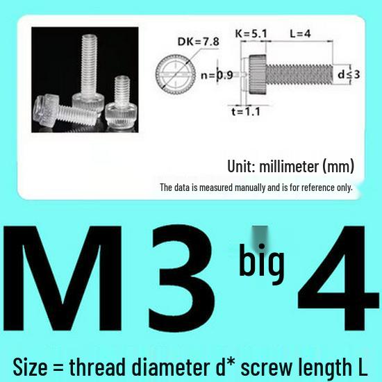 M3-M8 Hand-Tightened Transparent Acrylic Knurled Screw 