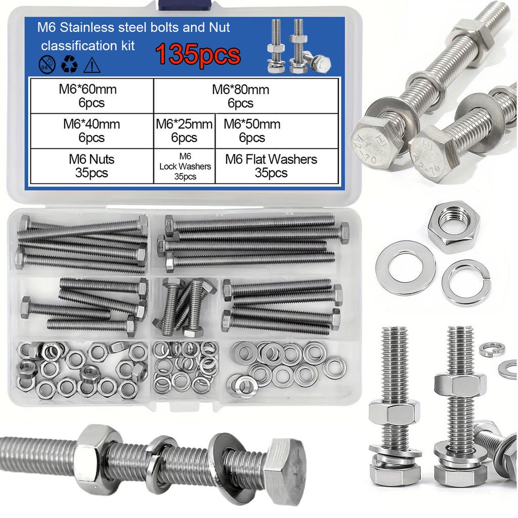 M6 M8 M10 "High-Strength Hex Bolt Set with Nuts & Washers – Durable Stainless Steel Fastener Kit for Industrial & DIY Projects