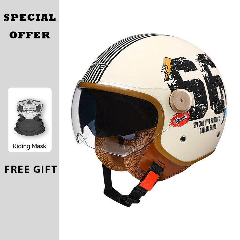 Retro TT&COCASCOS Motorcycle Helmet Open Face Dual Visors Jet Helmet Electric Scooter Bike Motorbike Helmet Cap Moto Moped DOT