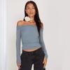 Women's Summer New Fashion Slim Long Sleeved One Line Collar Gauze Short Top