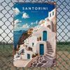 Room Decor  Vintage Aluminum  Wall Art Sign  Santorini Greece Scenic Print  Durable Easy To Hang Decor for Bedroom Kitchen