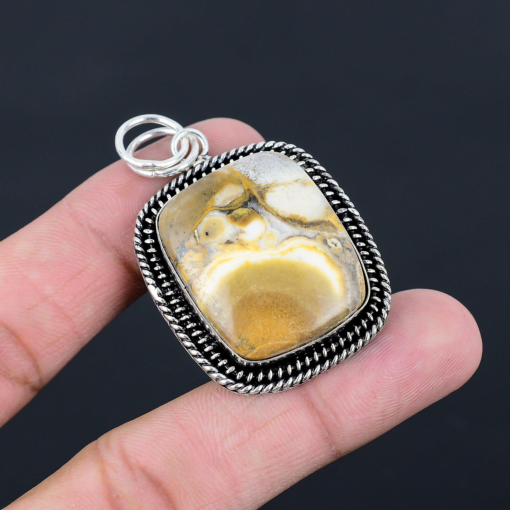 Sterling Silver Natural Cobra Jasper Anniversary Wedding Bezel Birthday Pendant