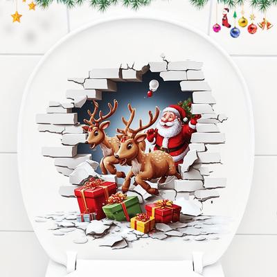 Santa Claus and Reindeer Christmas Toilet Sticker for Bathroom Decoration