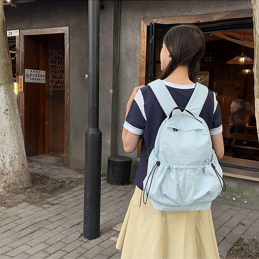 Small Pack Sport Nylon Backpack Korean Style Casual Backpack Solid Color Shoulder Bag  Gift