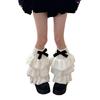 Winter Warm Furry Tiered Ruffle Leg Sleeves for Women Aesthetic Bowknot Fuzzy Leg Warmers Boot Covers Footless Socks