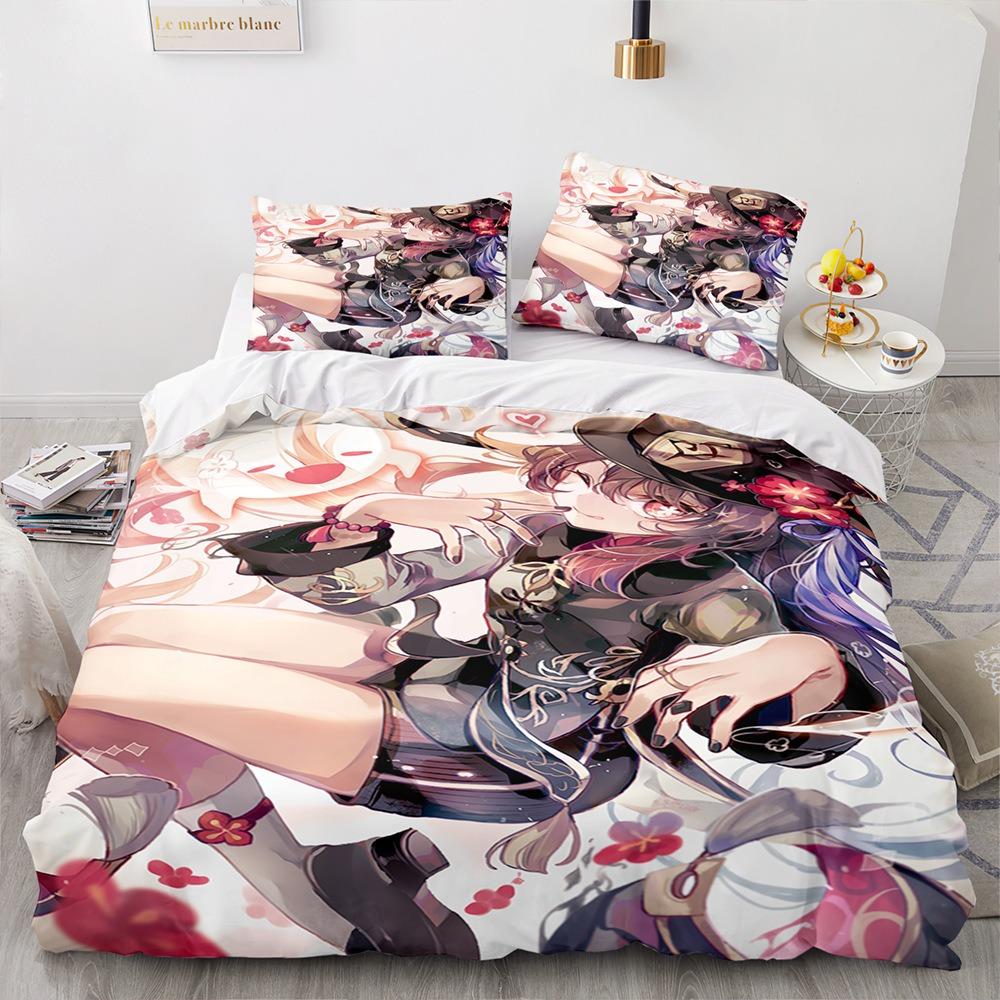 Genshin Impact Bedding Sets 100% Polyester Printed Comforter Bed Cover Duvet Cover Pillow Case 2-3 Pieces Sets Kids Adult Size