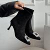 High Heel Thin Heel Heightening Boots Pointed Black Suede Legs Long Retro Elastic Socks Thin Boots