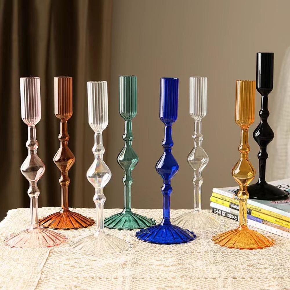 Creative Glass Candle Holder Romantic Candlelight Dinner Candlestick Living Room Dining Table Decoration Wedding Party Decor