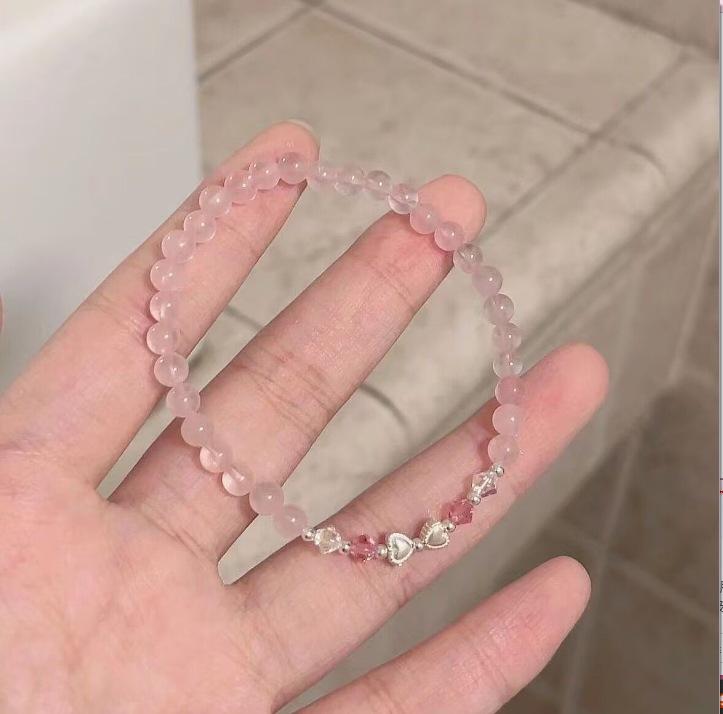 Bohemian Sweet  Beaded Bracelet for Women Girls Pink Color Imitation Jade Crystal Hand Jewelry Birthday Party Gifts