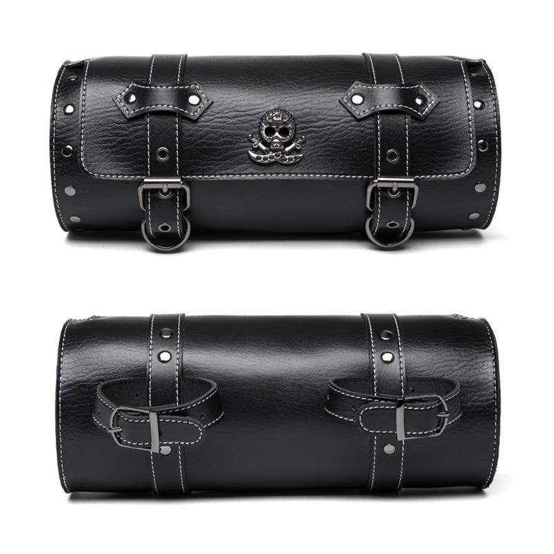 Motorcycle Saddlebag Vintage Tool Bag Skull Pattern PU Storage Pouch Front Fork Handlebar Bag Tool Bag