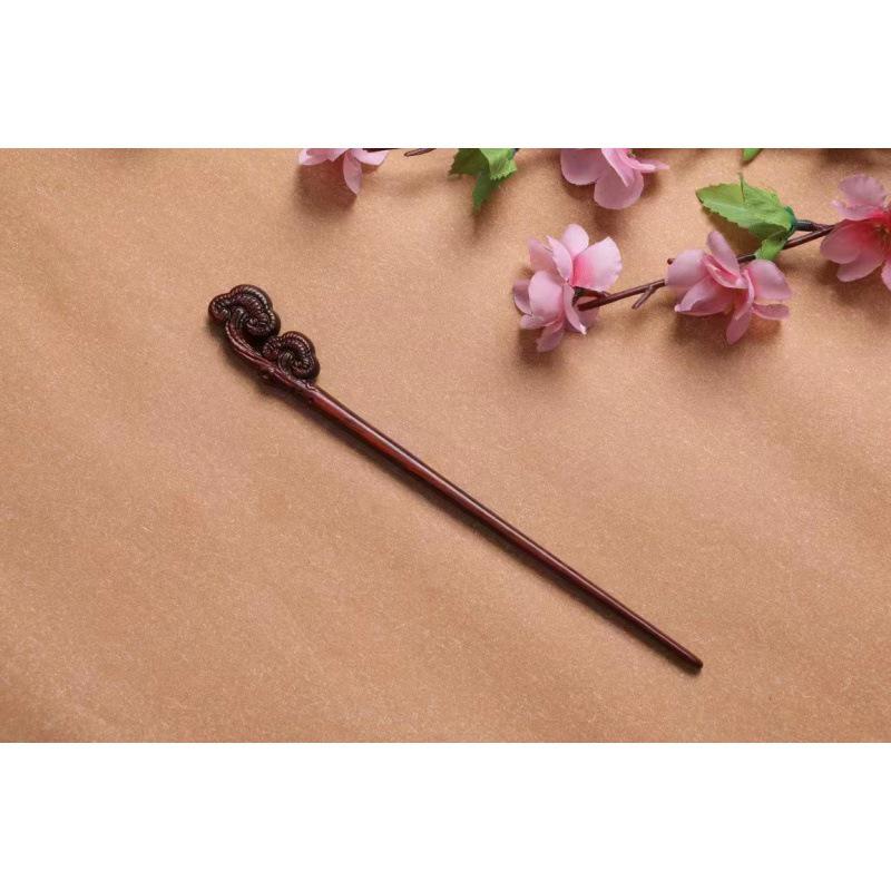 Red Sandalwood Women's Retro Hanfu Hairpins: Hollow Carved Moon Rabbit Wooden Ornaments