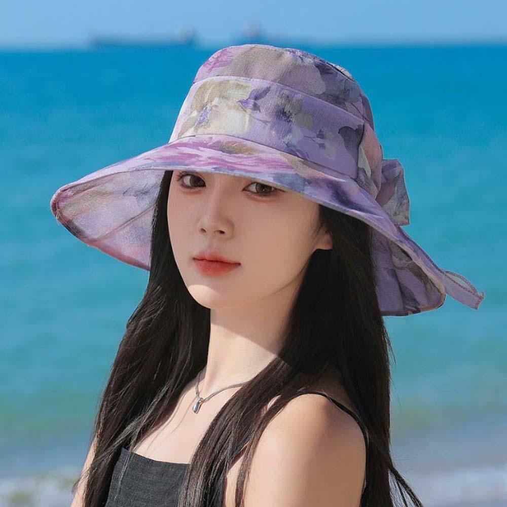 Windproof Rope Thin Bow Sunshade Cap Foldable Summer Basin Cap Sunscreen Basin Hat  Travel