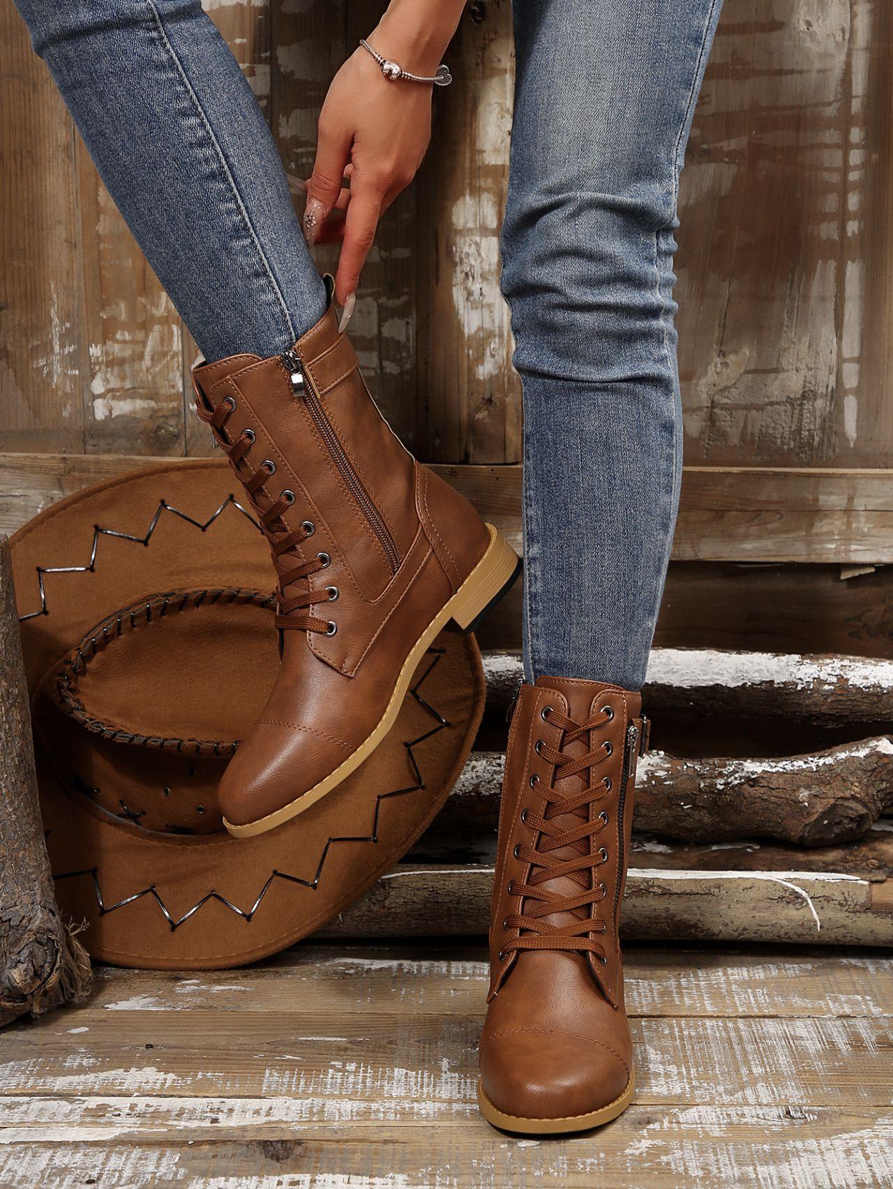 

2025 новые ботинки Мартин женские Amazon внешняя торговля европейские и американские полусапоги на шнуровке большого размера женские кожаные ботинки 43 коричневый