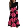 Girls' Tiered Ruffle Dress - Long Sleeve Printed Maxi With Pockets